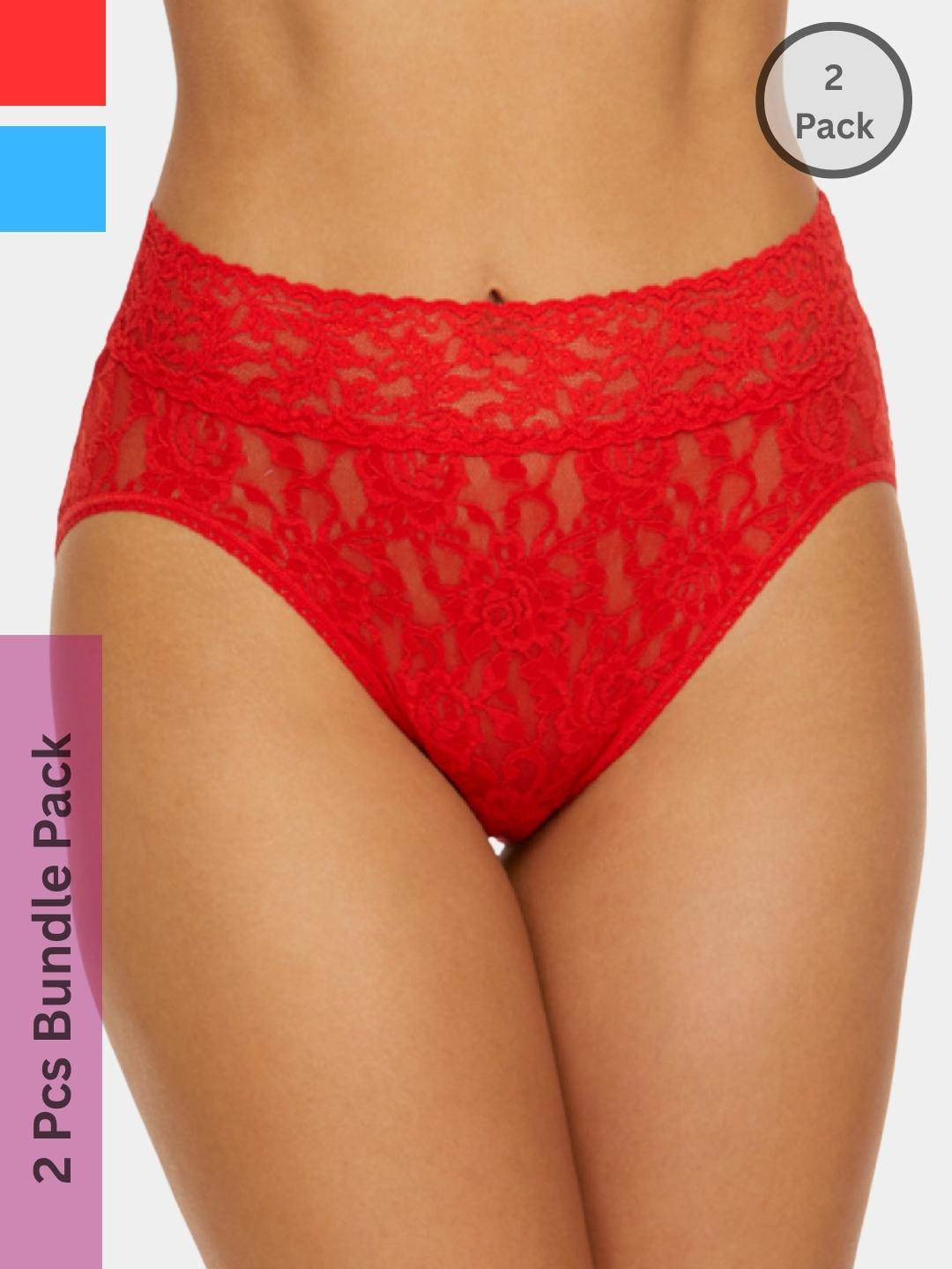 Ribald The Neech Women Pack of 2 -Red-Turquoise Blue High Waist Briefs