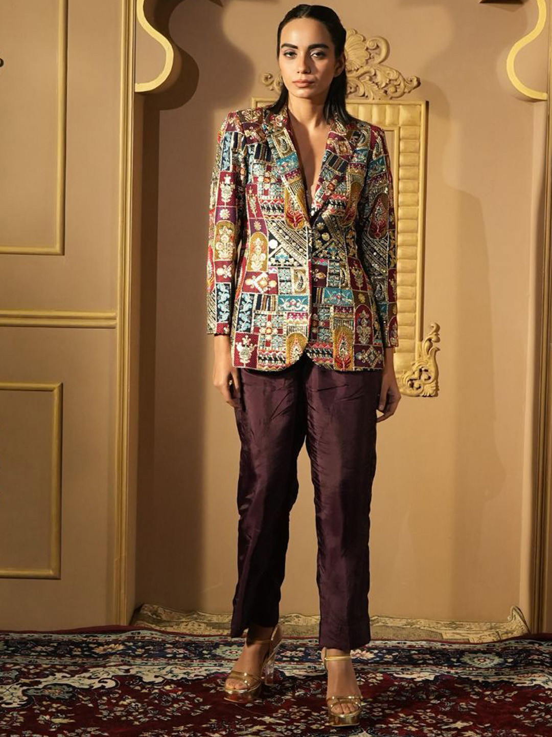 Uttaraa Women Graphic Printed Notched Lapel Blazer