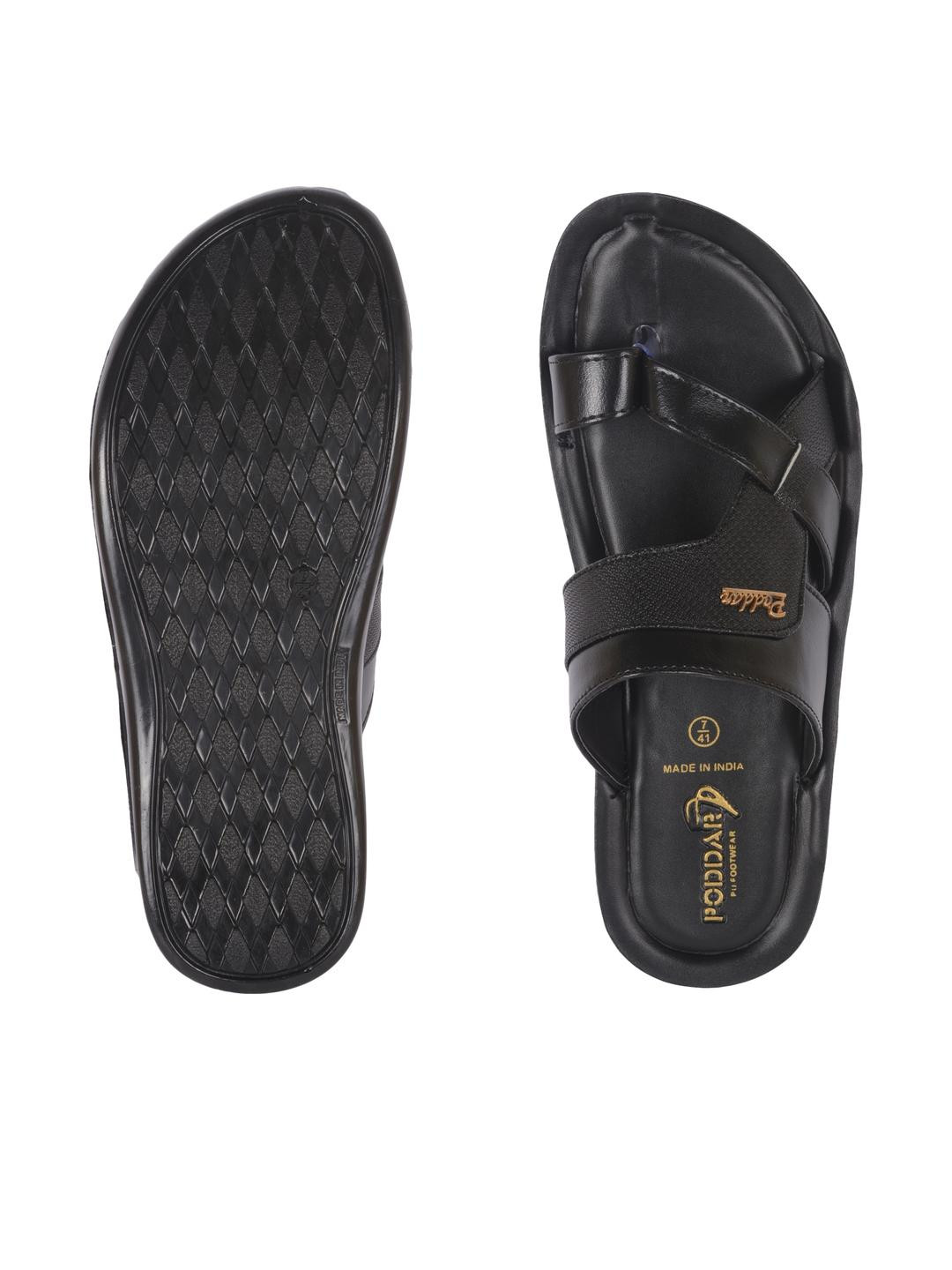 Poddar Men Black Toe-Ring Flats With Dual Strap