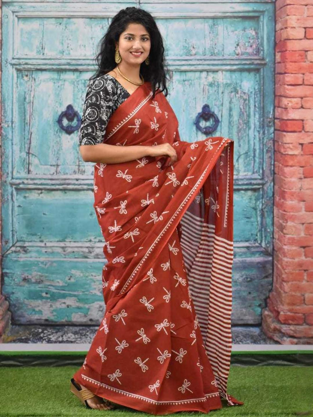 Pinkcity Trade World Maroon Pure Cotton Ikat Sarees