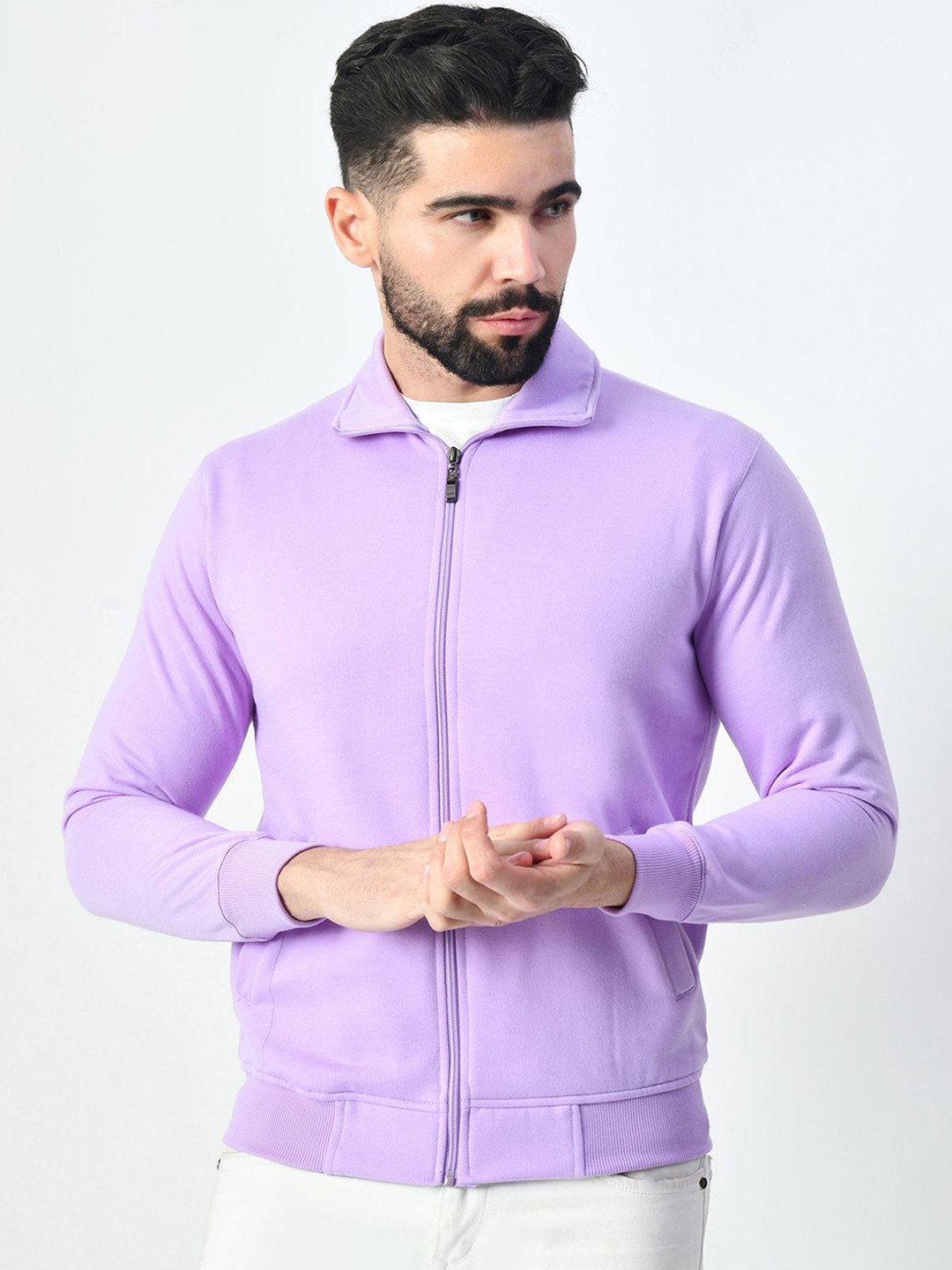 BAESD Fleece Lightweight Open Front Stand Collar Long Sleeves Jacket