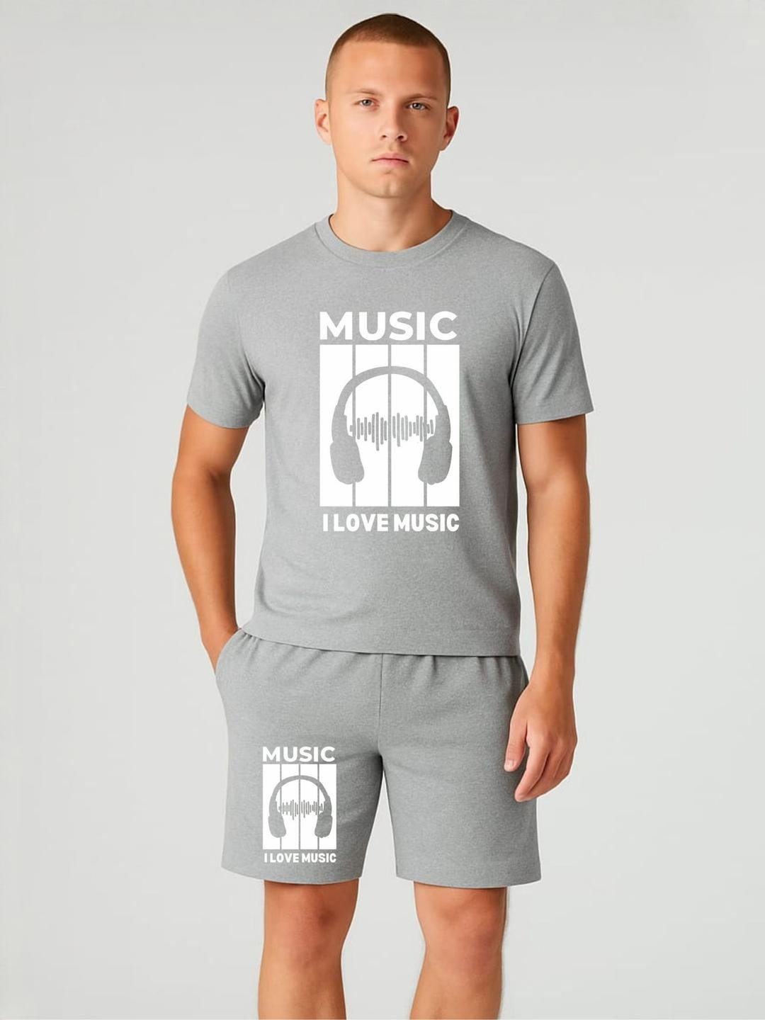 FABSTIEVE Music Printed Round Neck T-Shirt With Shorts Co-Ords