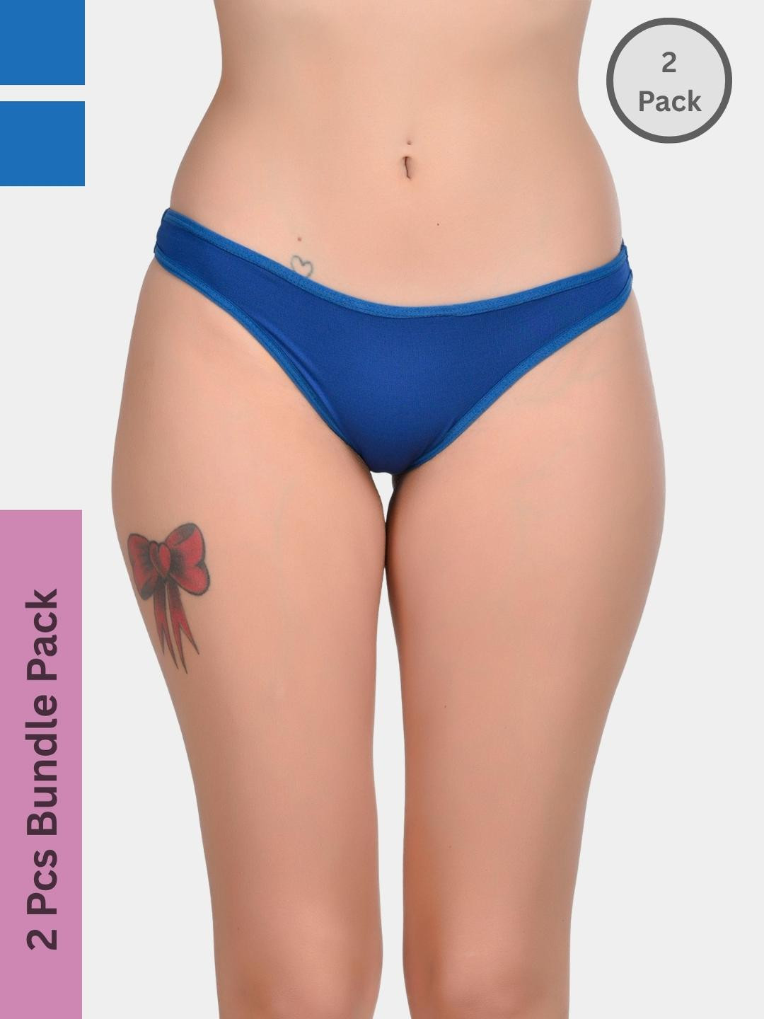 Ribald The Neech Women Pack of 2 Blue Solid Nylon Thong Briefs