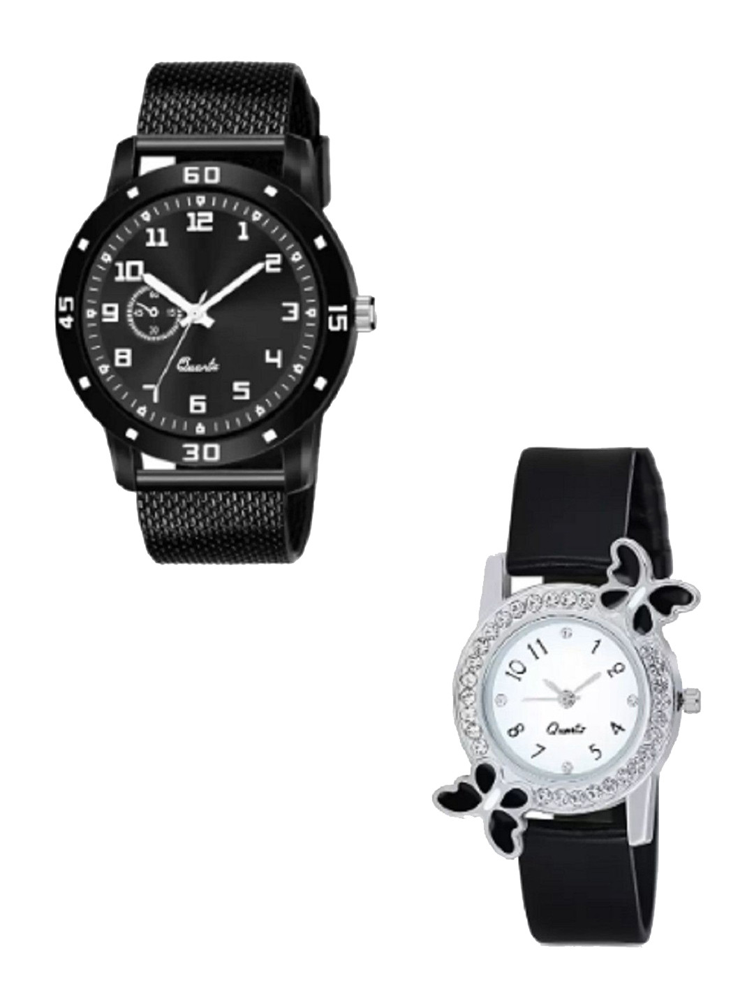 Miss Perfect Unisex Set Of 2 Embellished Dial & Bracelet Style Straps Analogue Watch LJ242