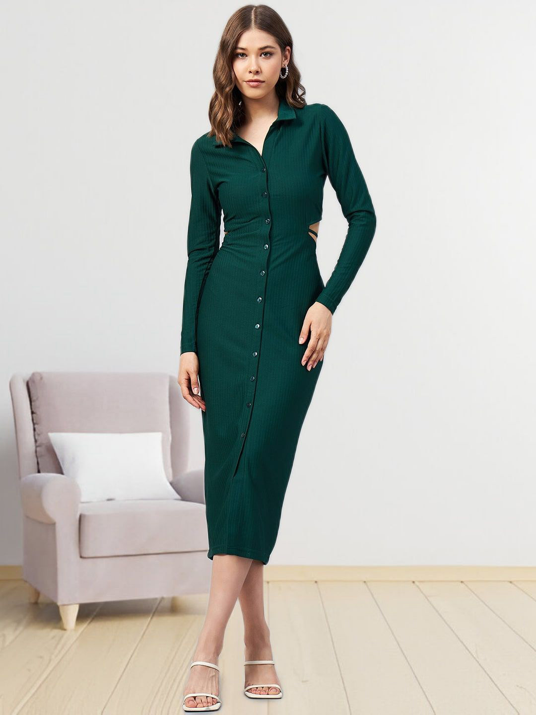 R.Code by The Roadster Life Co. Women Cut-Out Bodycon Midi Dress