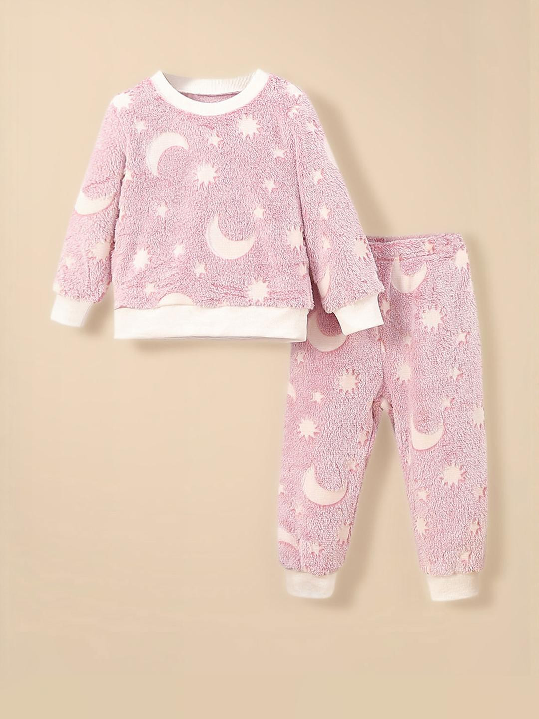 Hopscotch Pink Fuzzy Moon Star Sleepwear Set