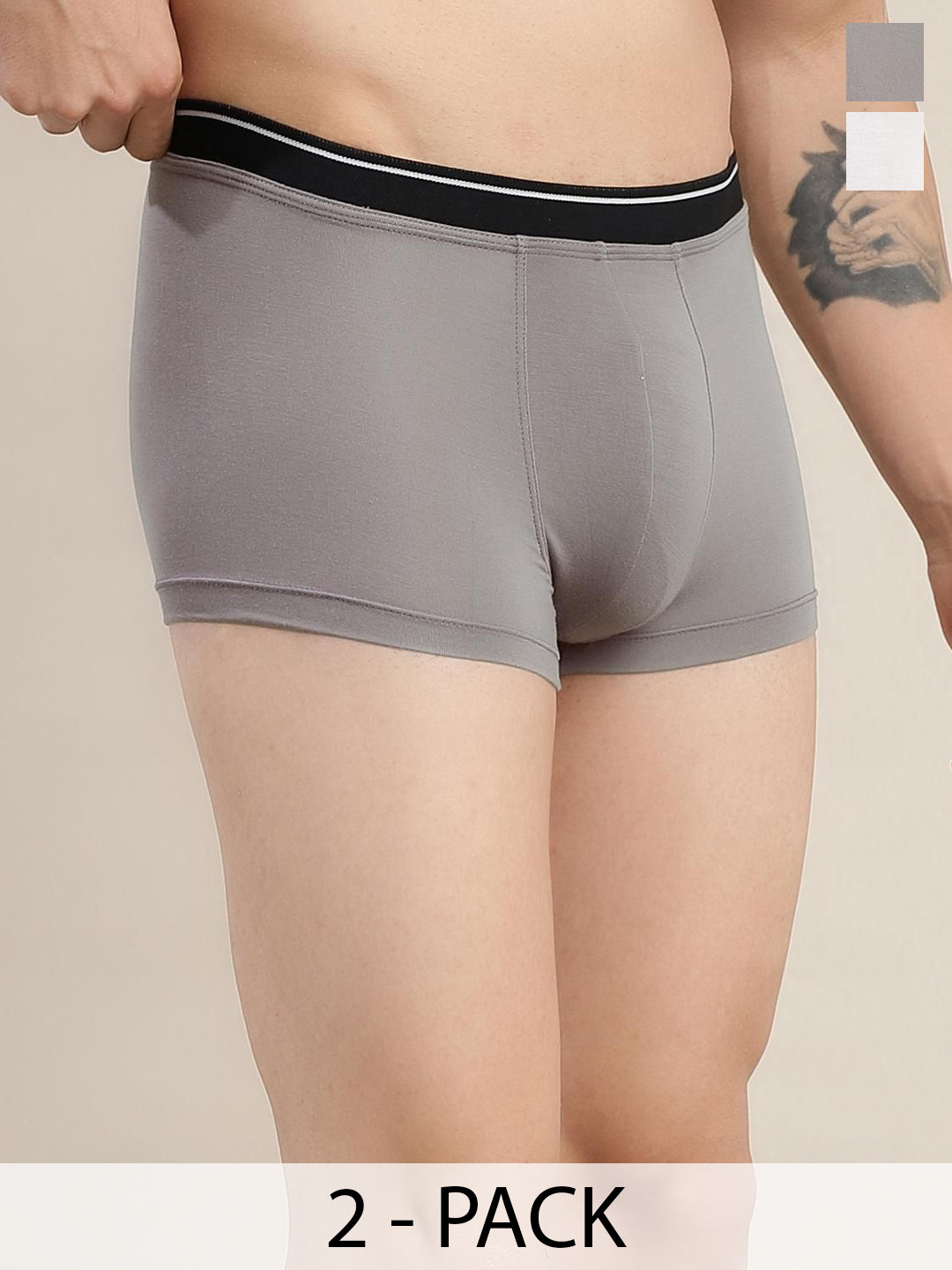 DISPENSER Pack Of 2 Men Colourblocked Short Trunks RE-S1-WHITE-SILVER-TRUNK-M