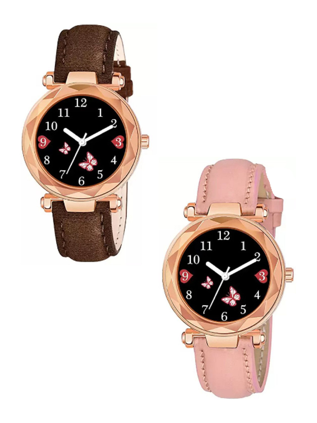 Miss Perfect Women Pack of 2 Embellished Dial & Leather Straps Analogue Watch DF56