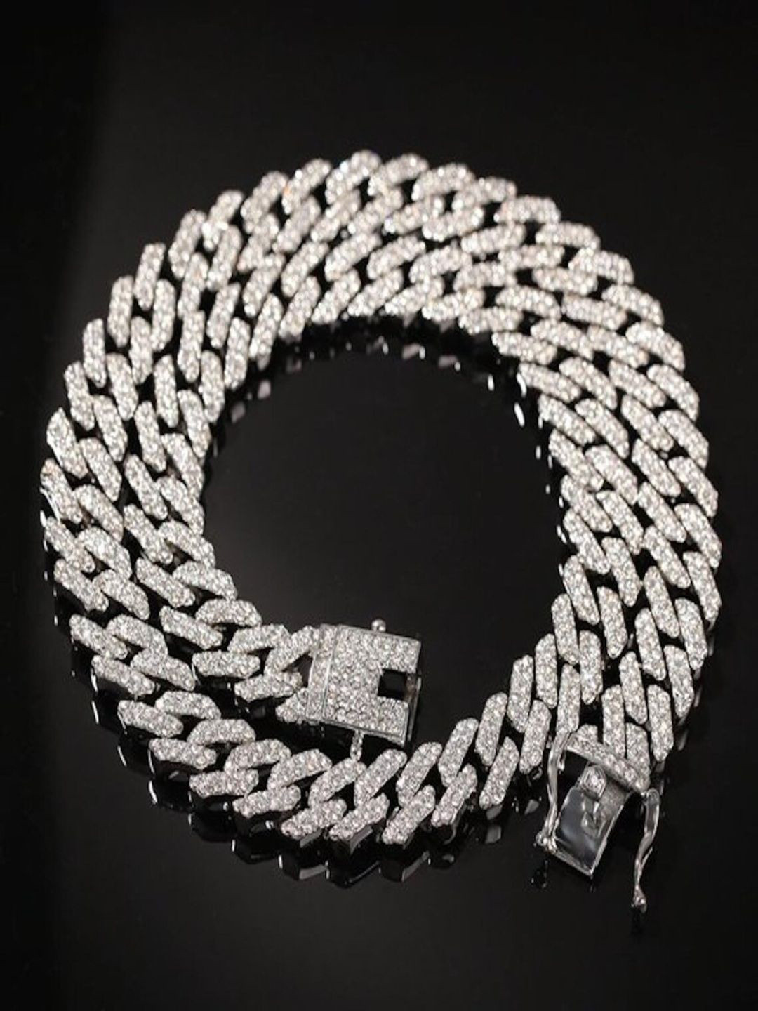 Tustrion Unisex Silver-Plated Cubic Zirconia Studded Minimal Chain