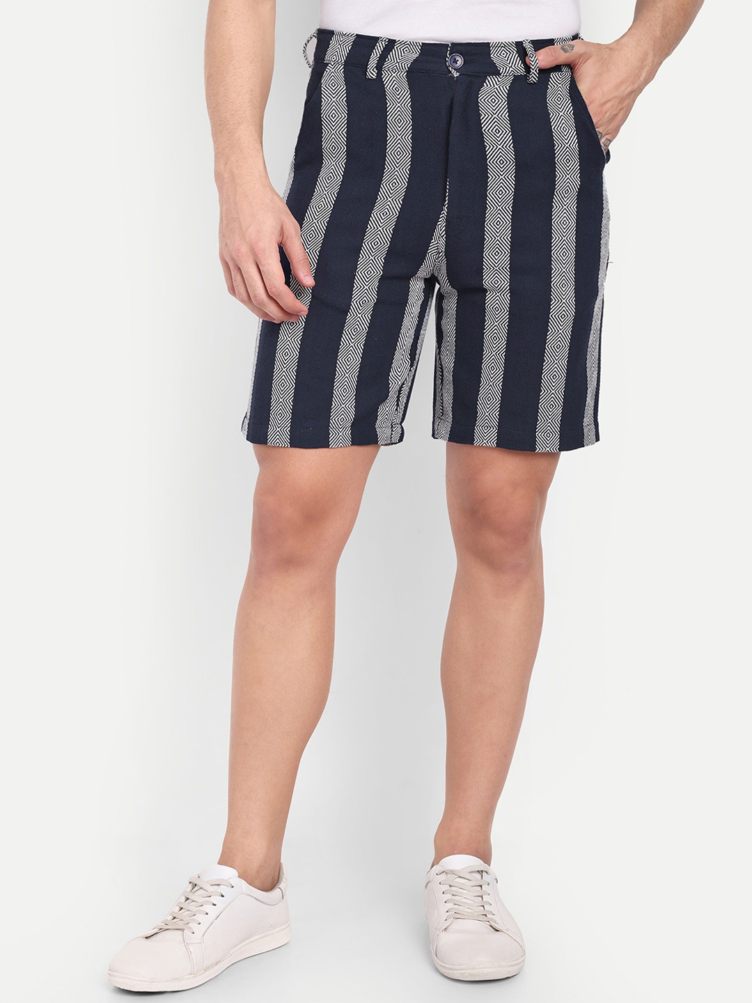 COSMIC Men Striped Mid-Rise Regular Fit Shorts