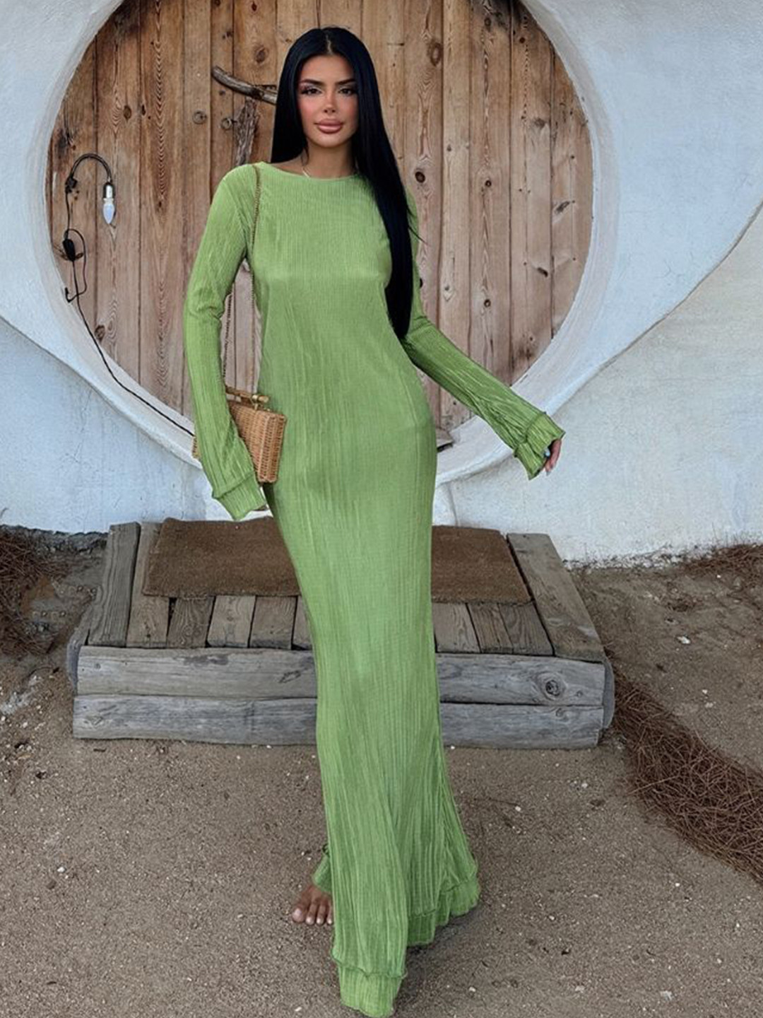 StyleCast Women Striped Long Sleeve Fit & Flare Maxi Dress