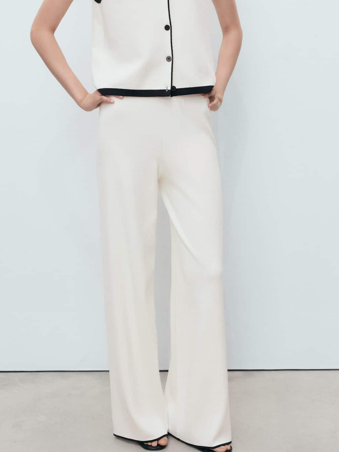 MANGO Women Low-Rise Knitted Wide Leg Trousers