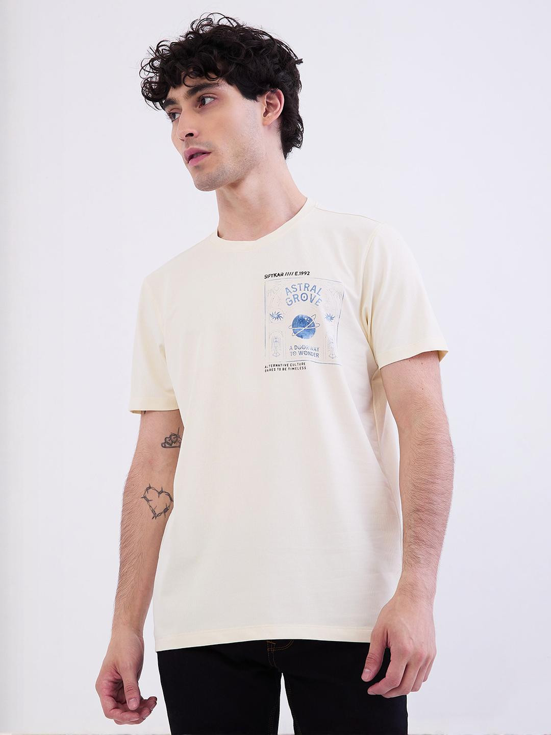 SPYKAR Men White Polyester Tshirts