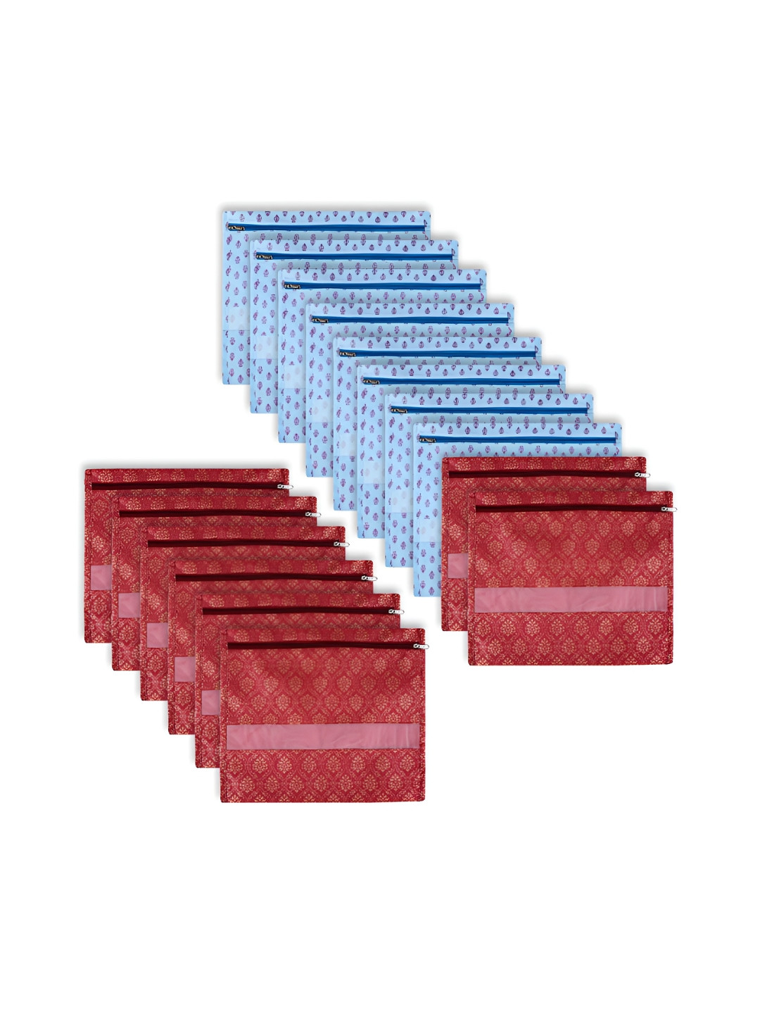 Aura Blue & Maroon 16 Pieces Printed Single Saree Clothes Bags Organisers