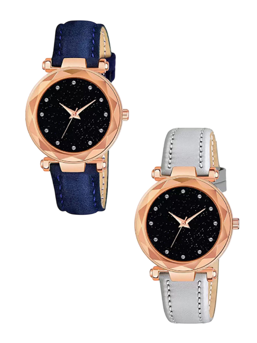 Miss Perfect Women Set of 2 Embellished Dial & Leather Regular Straps Analogue Watch DF9