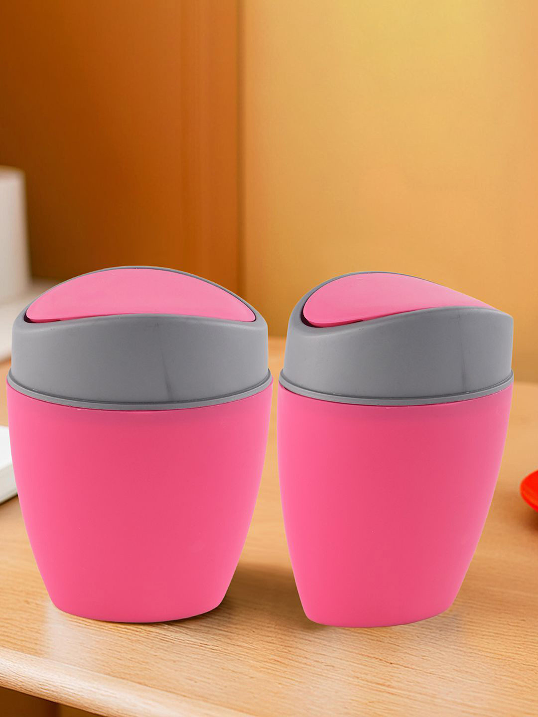 Kuber Industries Set Of 2 Pink Table Mini Dustbin1.25 LEach