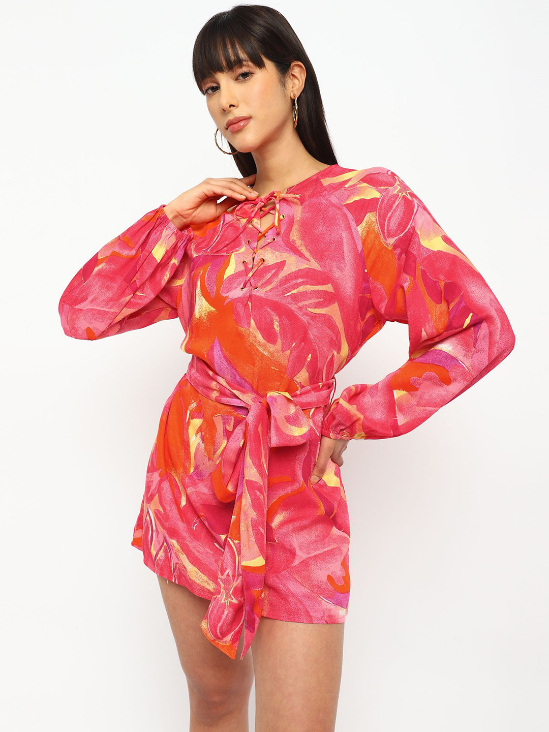 theulluu.com Women Puff Sleeves A-Line Mini Dress