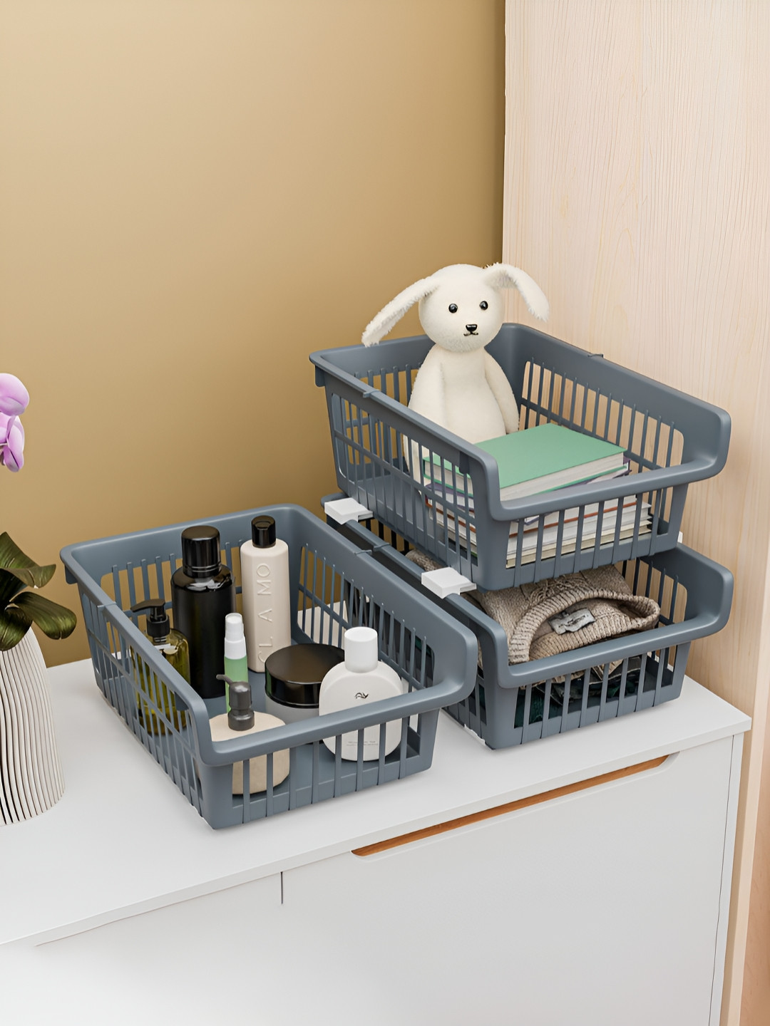 Aura Grey 3 Pieces Stackable Drawer Organisers