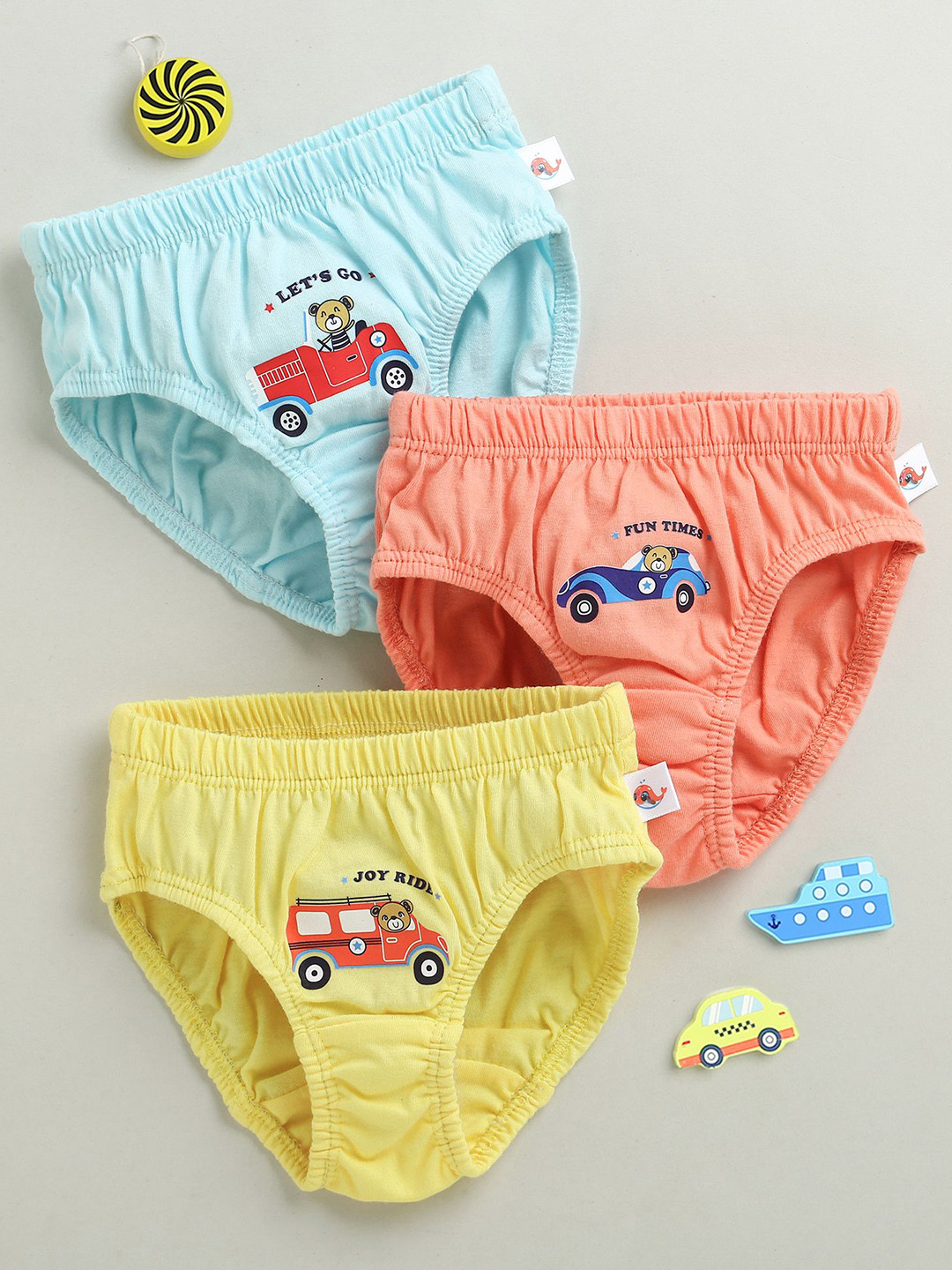 BUMZEE Infant Boys Pack of 3Graphic Printed Cotton Mid-Rise Basic Briefs Peb10707