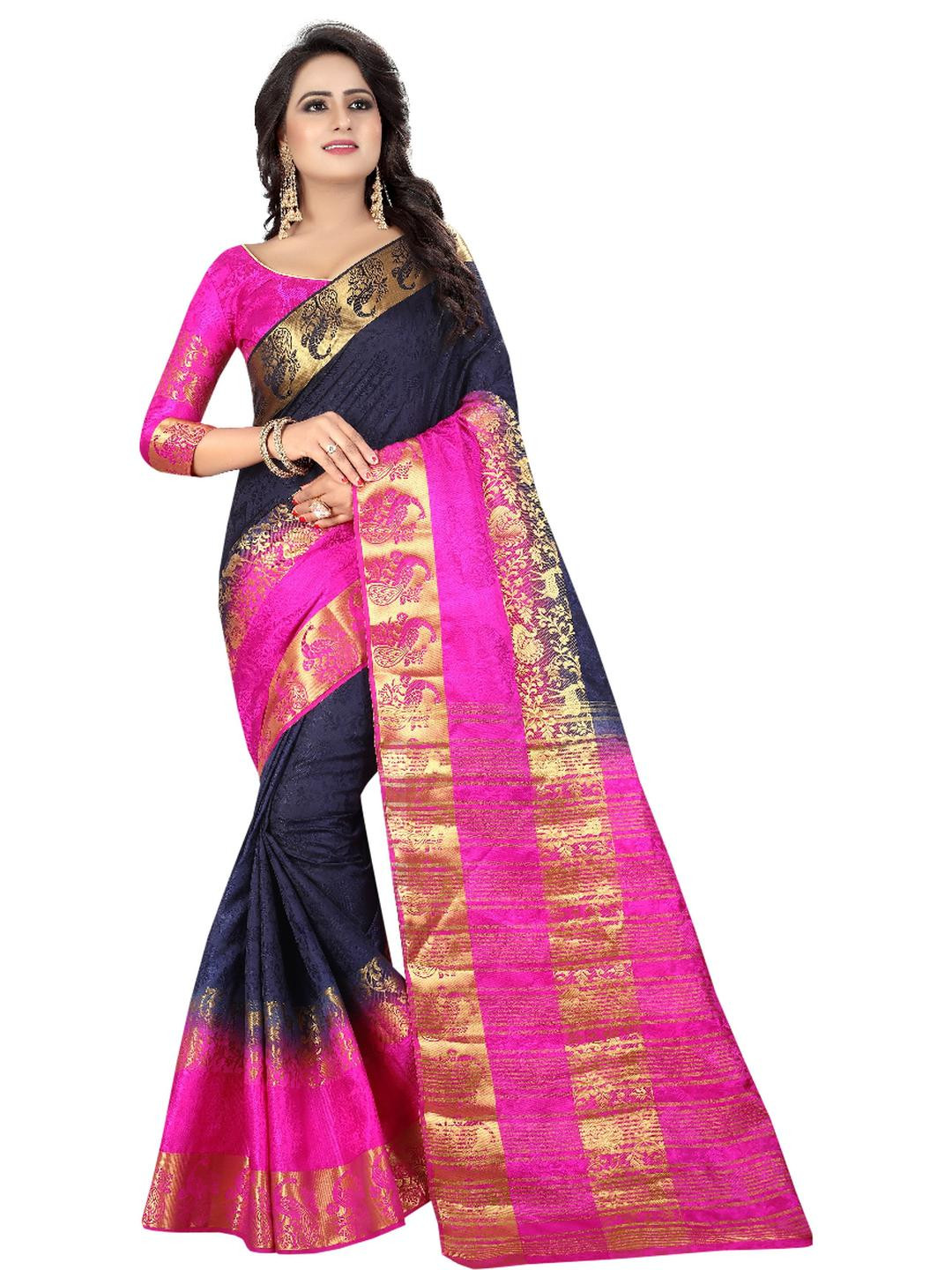 SAARAH Blue Art Silk Kanjeevaram Sarees