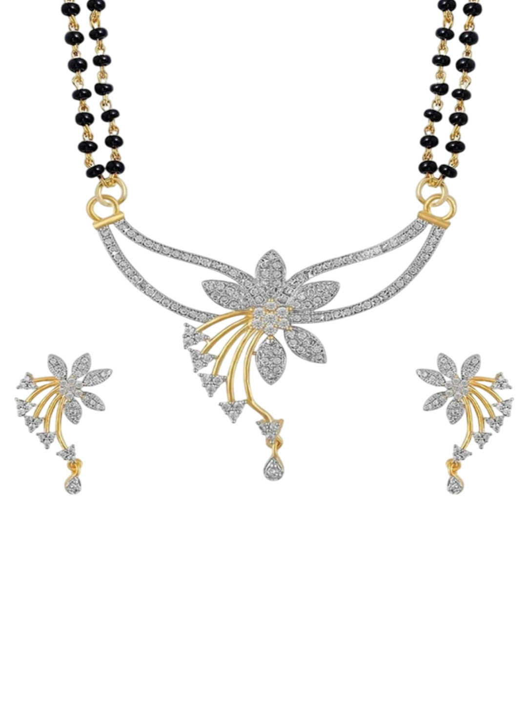 RadhaKrishna Artificial Stones Studded & Beaded Mangalsutra With Earrings