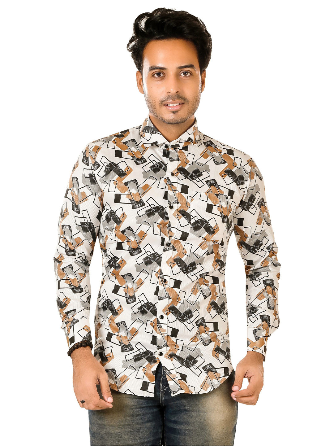 LUXURY BY LAMIS Men Standard Slim Fit Geometric Printed Spread Collar Cotton Casual Shirt