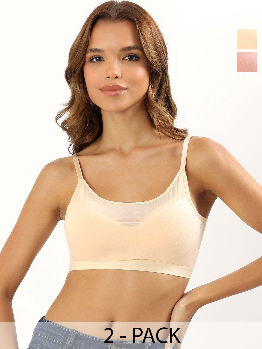 PARKHA Pack of 2 Solid Full Coverage Lightly Padded Non Wired Everyday Bra