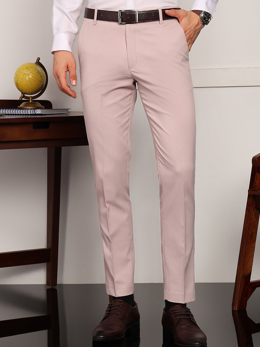 encore by INVICTUS Men Regular Fit High-Rise Flat-Front Formal Trousers