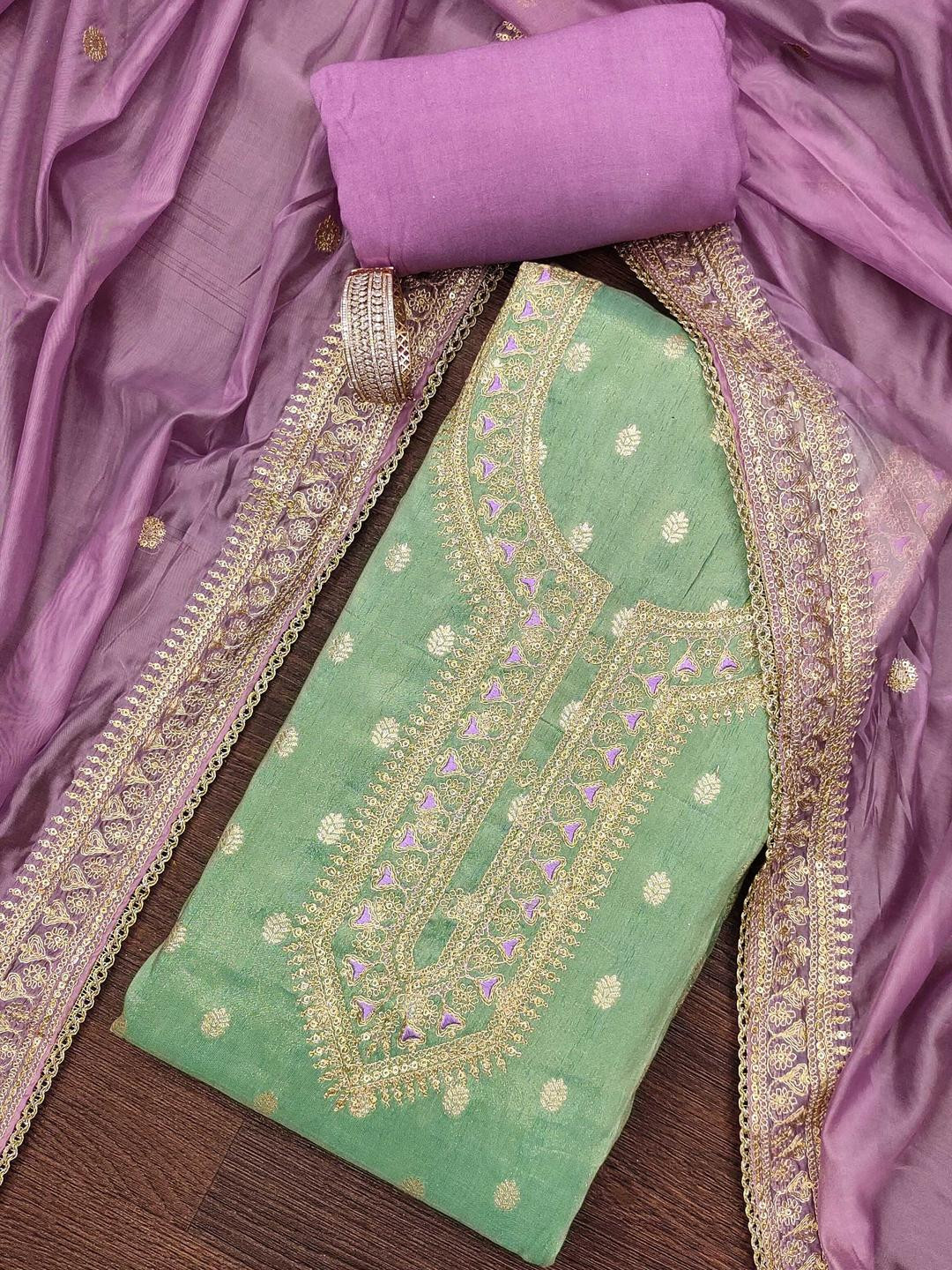 KALINI Green Colour Simmer Silk Fabric Unstitched Dress Material With Dupatta