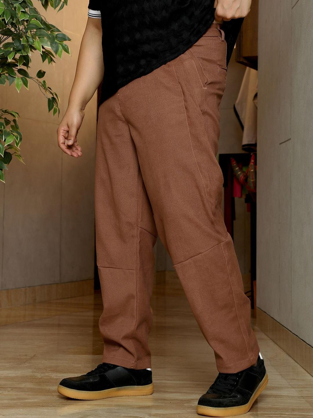 Instafab Plus Men Plus Size Twill-Panelled Chino Trousers
