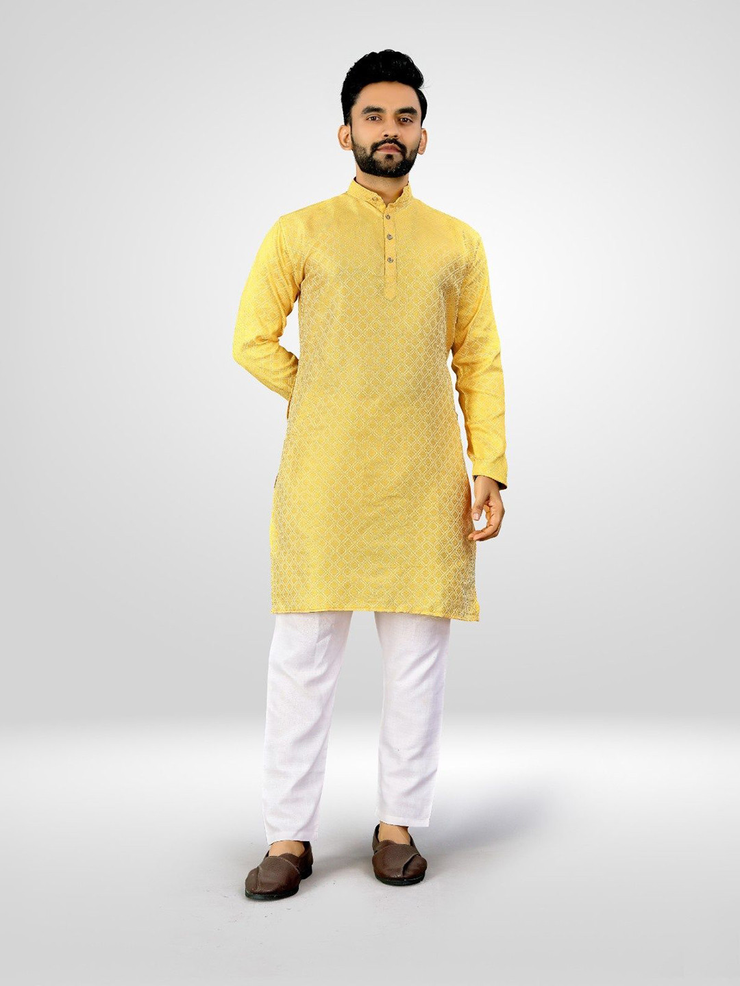 Ladyflock Men Mandarin Collar Thread Work Kurta