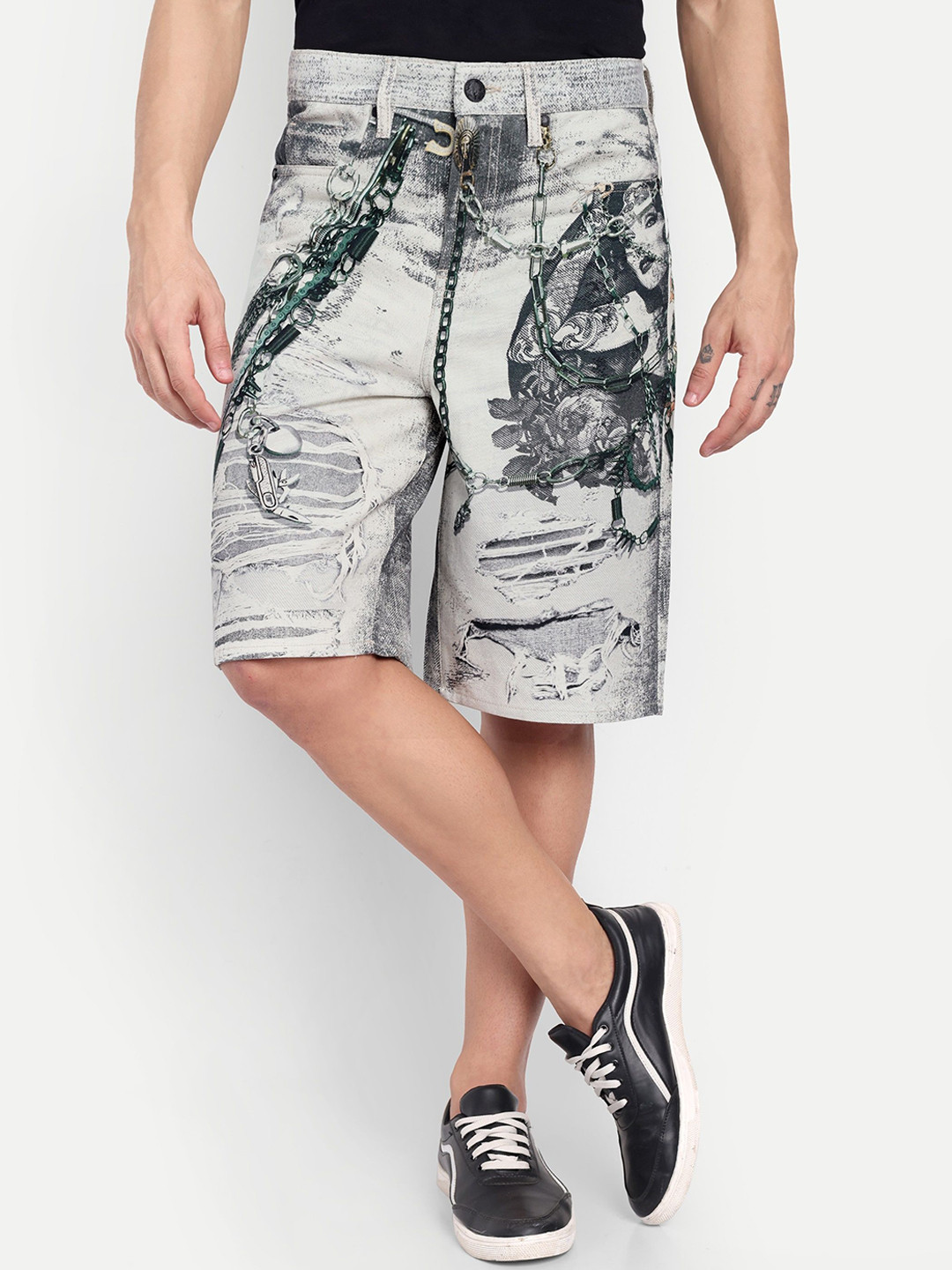 COSMIC Men Graphic Printed Mid-Rise Denim Relaxed Fit Shorts