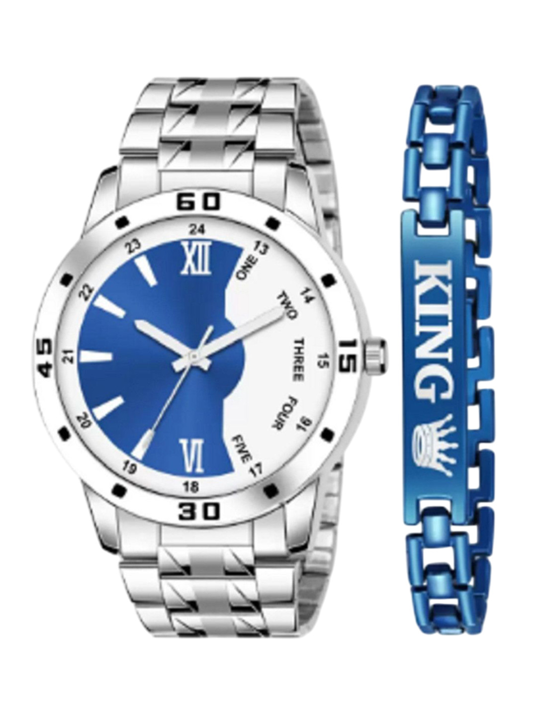 Miss Perfect Men Dial & Bracelet Style Straps Analogue Watch and Bracelet Gift Set jk_502