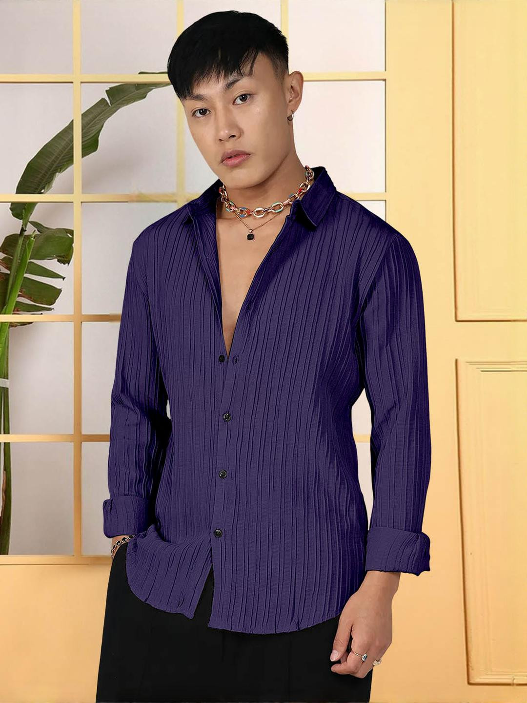 Moda Rapido Men Purple Polyester Casual Shirts