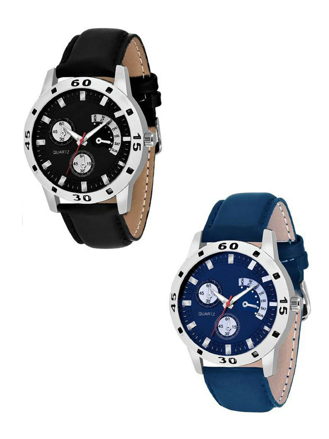 Miss Perfect Men Pack Of 2 Round Dial & Leather Straps Analogue Watch FA71