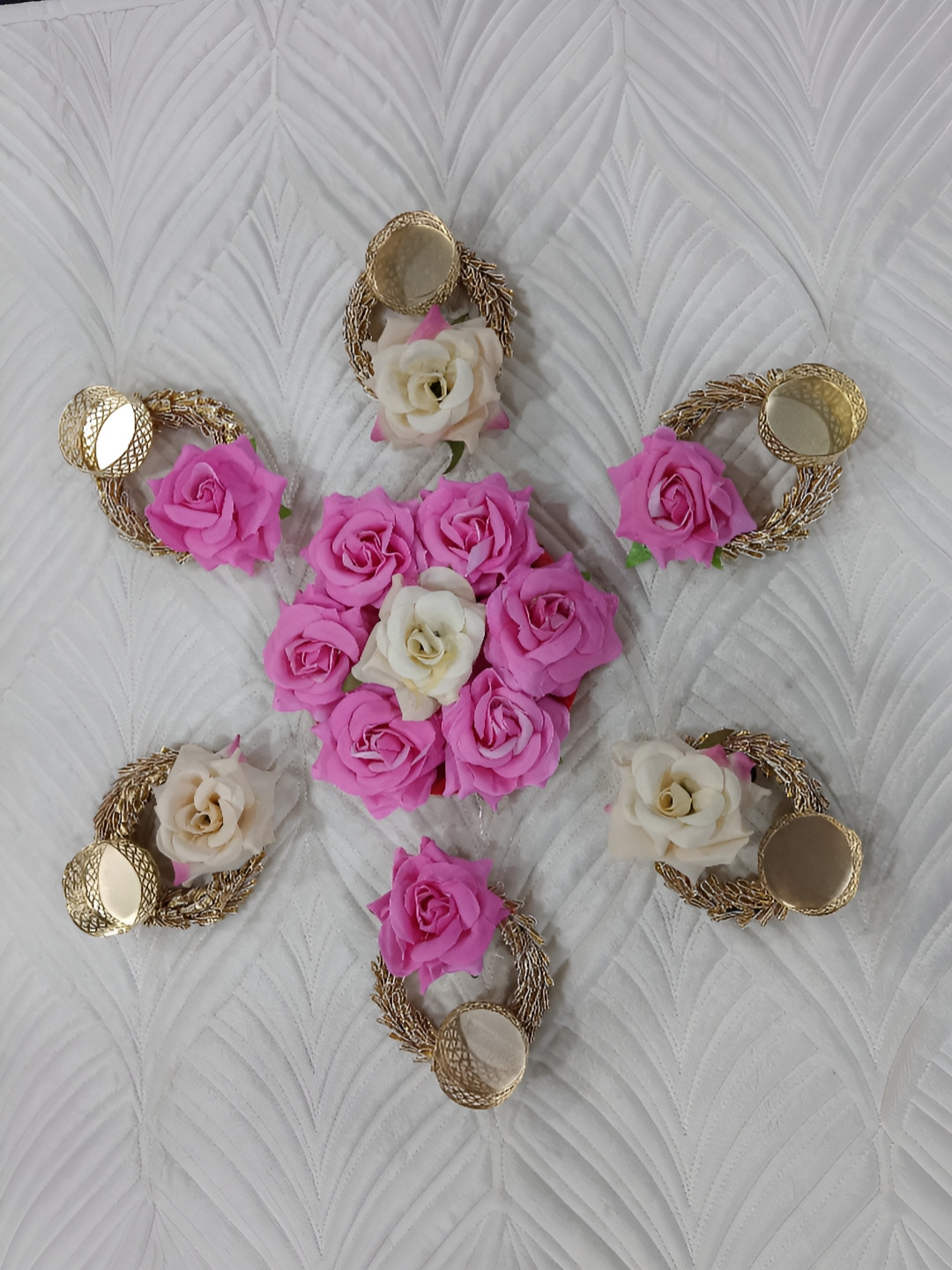 Sellplus Purple & Pink 6 Pieces Rose Candle Holder With Rose Decorated Centerpiece