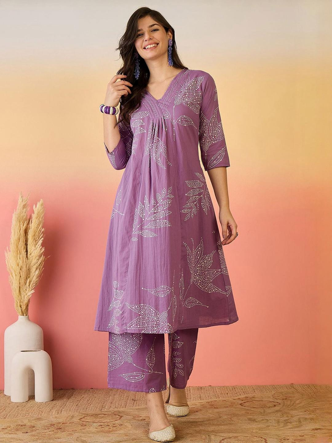 KALINI Women Purple Jute Cotton Kurta Sets