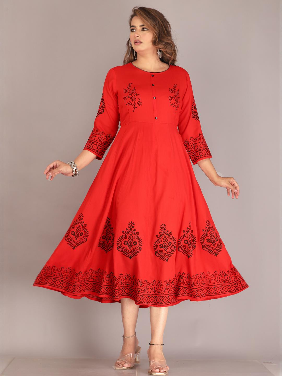 PRIYAGANI GARMENTS Women Red Viscose Rayon  Kurtis