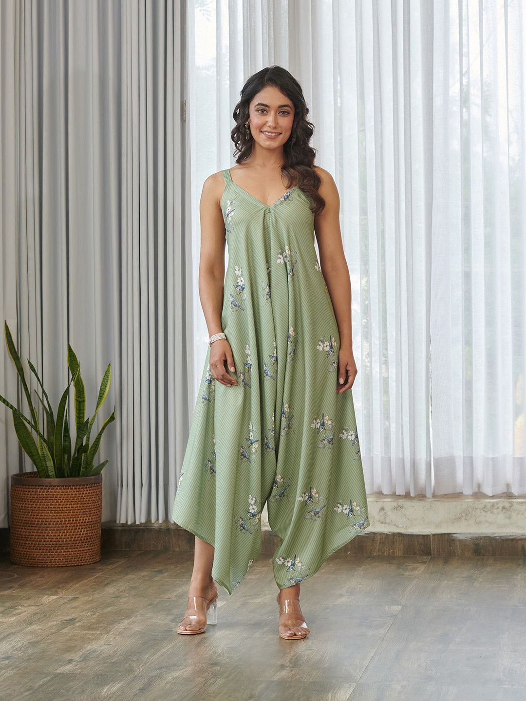 Pasha Printed Shoulder Straps Basic Jumpsuit