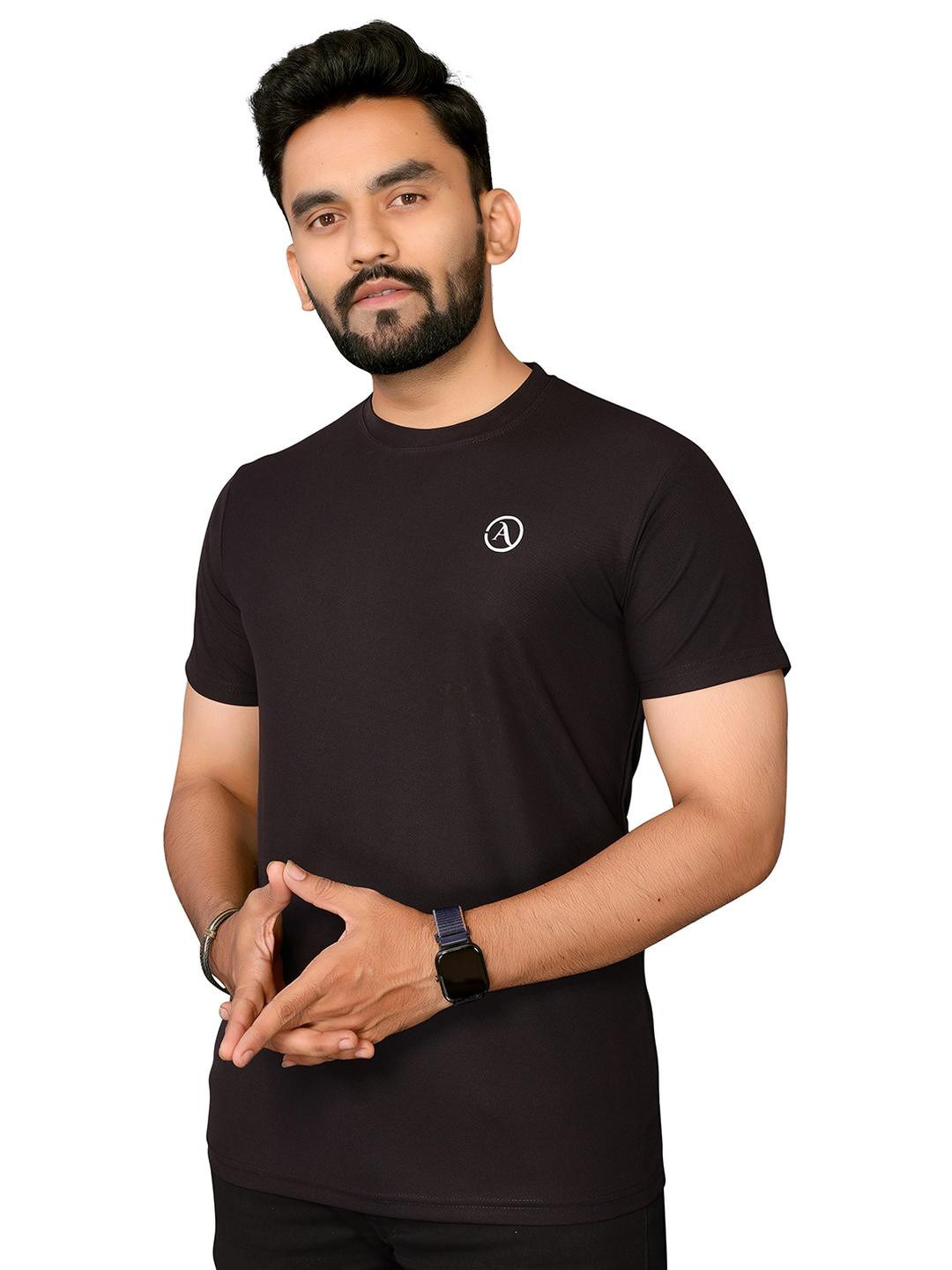 Moda Rapido Men Black Polyester Tshirts