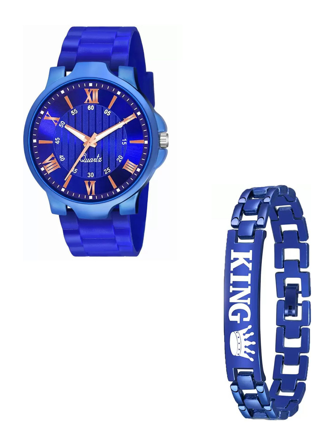 Miss Perfect Men Analogue Watch with King Print Bracelet Set