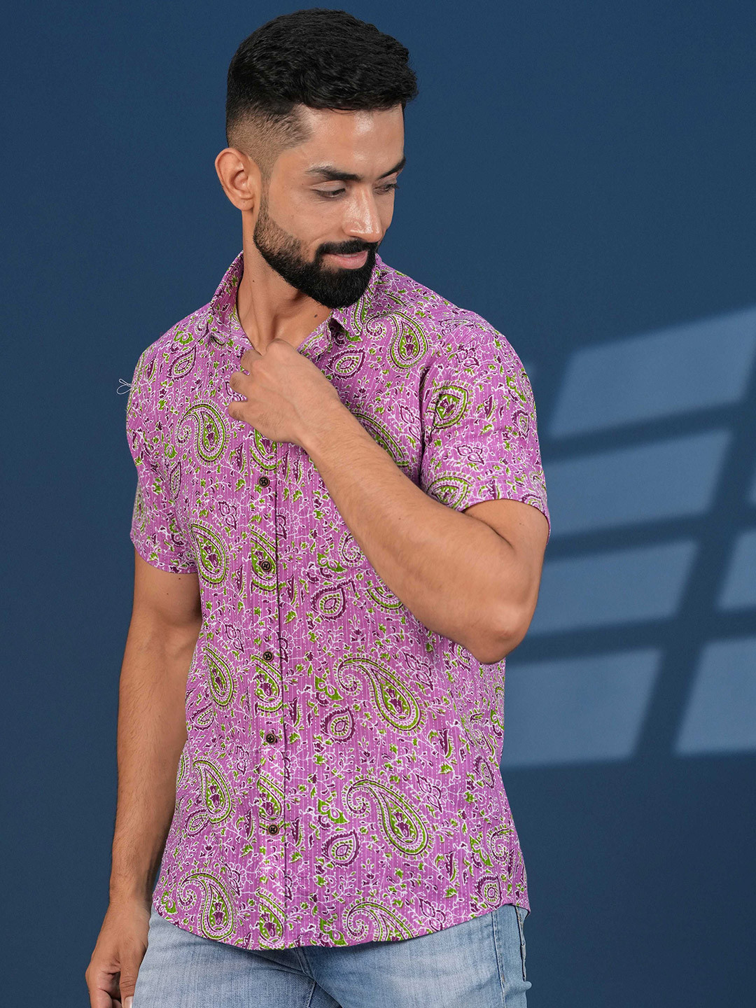 JAHIDA COMFORT WITH STYLE Comfort Printed Short Sleeves Cotton Shirt