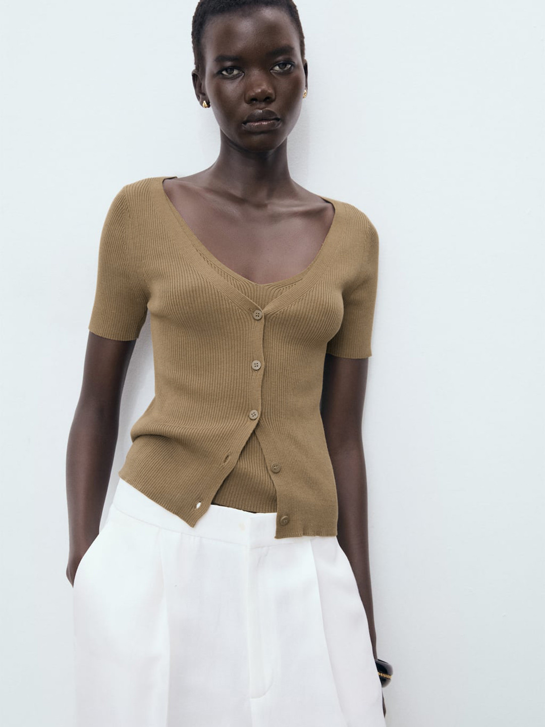 MANGO Ribbed Layered Top