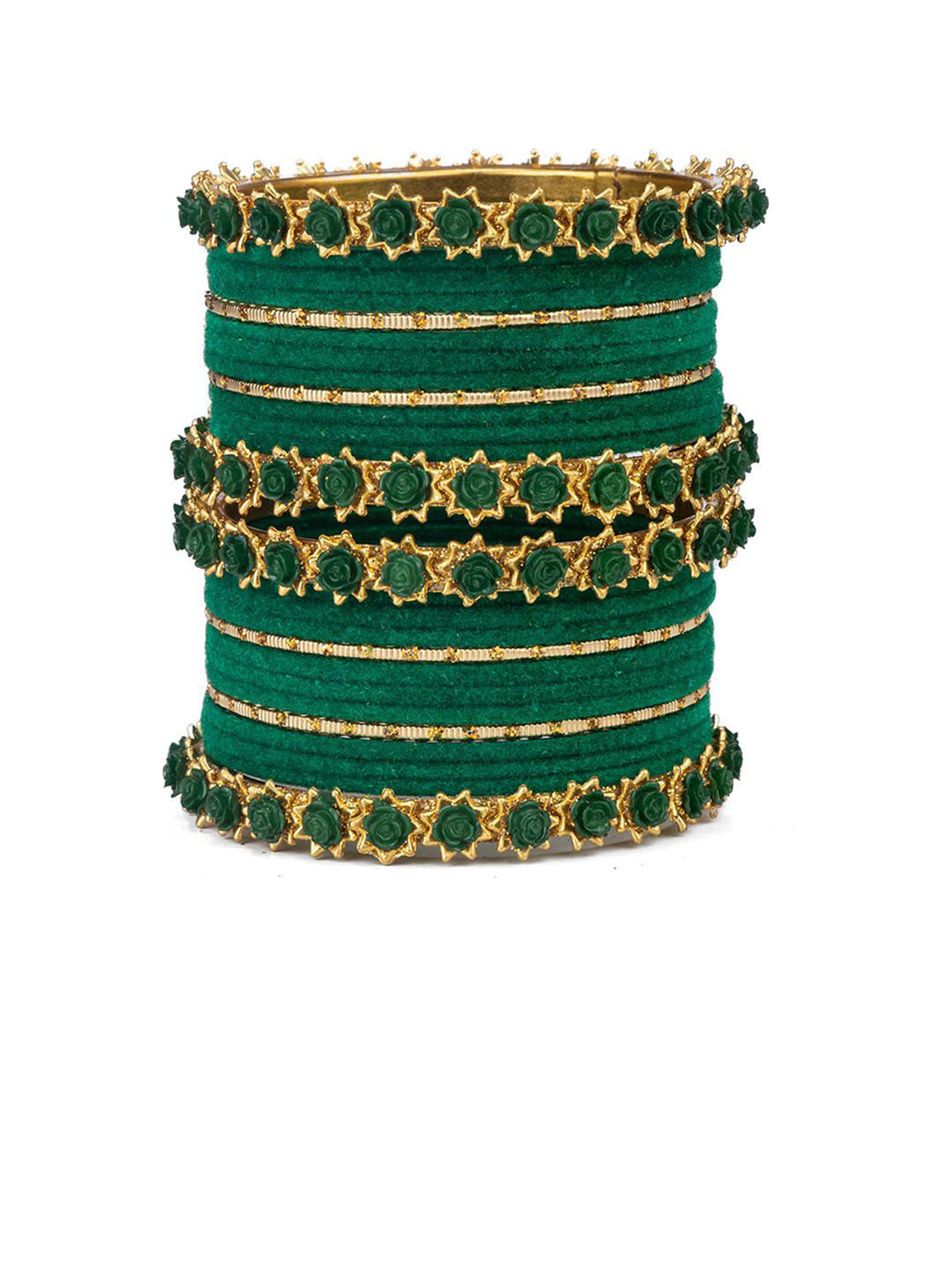 Mamon Creations Set Of 26 Gold-Plated Floral Design Velvet Bangles