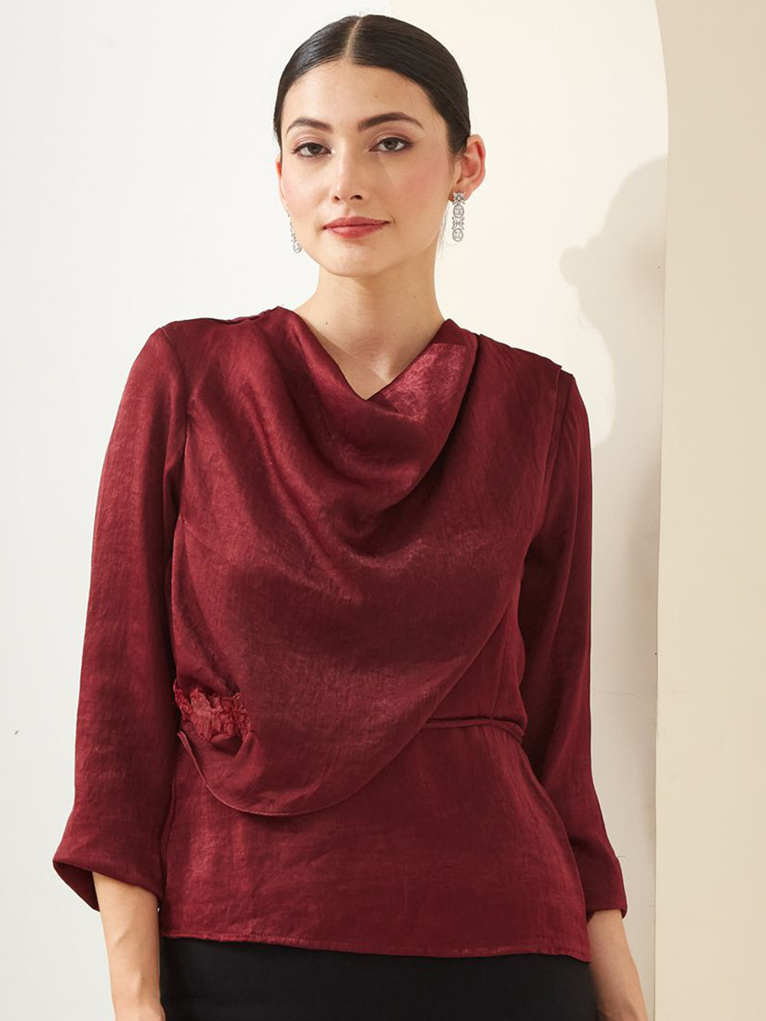 Latin Quarters Cowl Neck Three-Quarter Sleeves Regular Top
