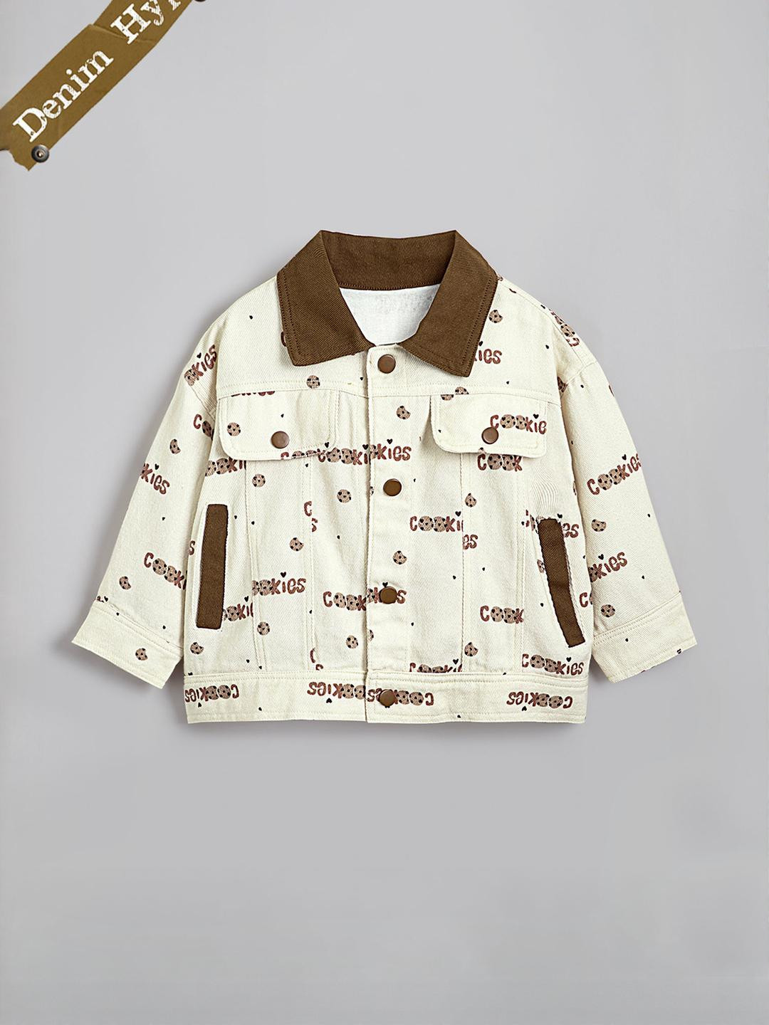 Hopscotch Boys Beige Cotton Printed Jackets
