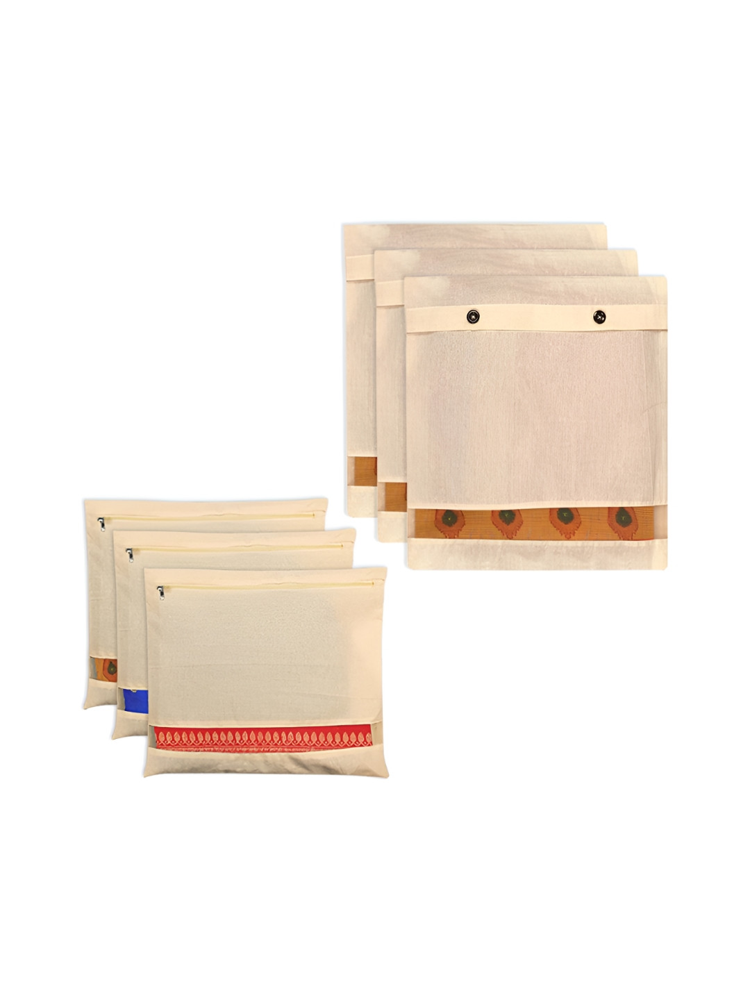 Aura Cream-Coloured & Brown 6 Pieces Cotton Mesh Window Hanging Saree Bag with Zip