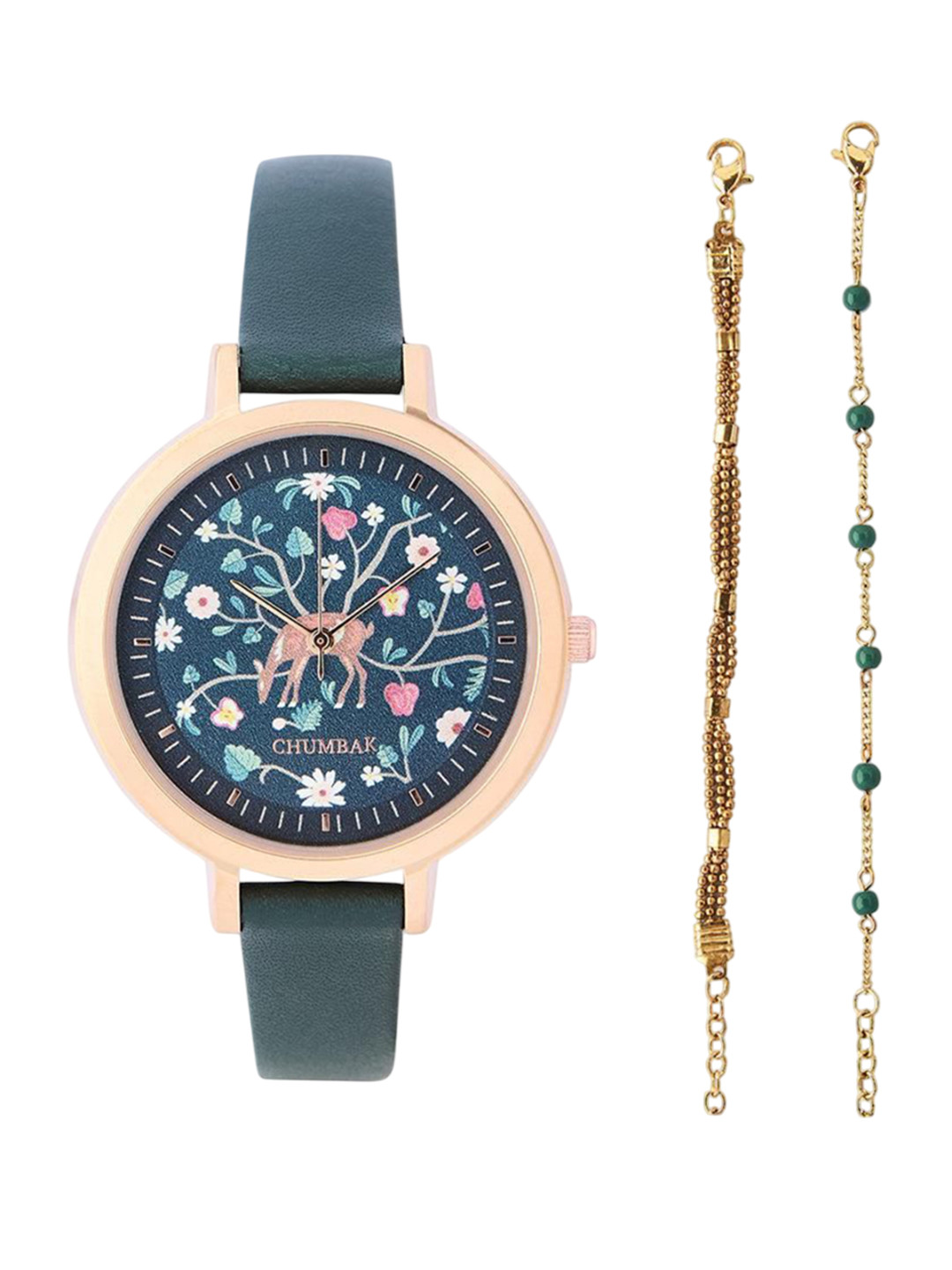 Chumbak Women Hangul Leather Strap Watch With Bracelet Set