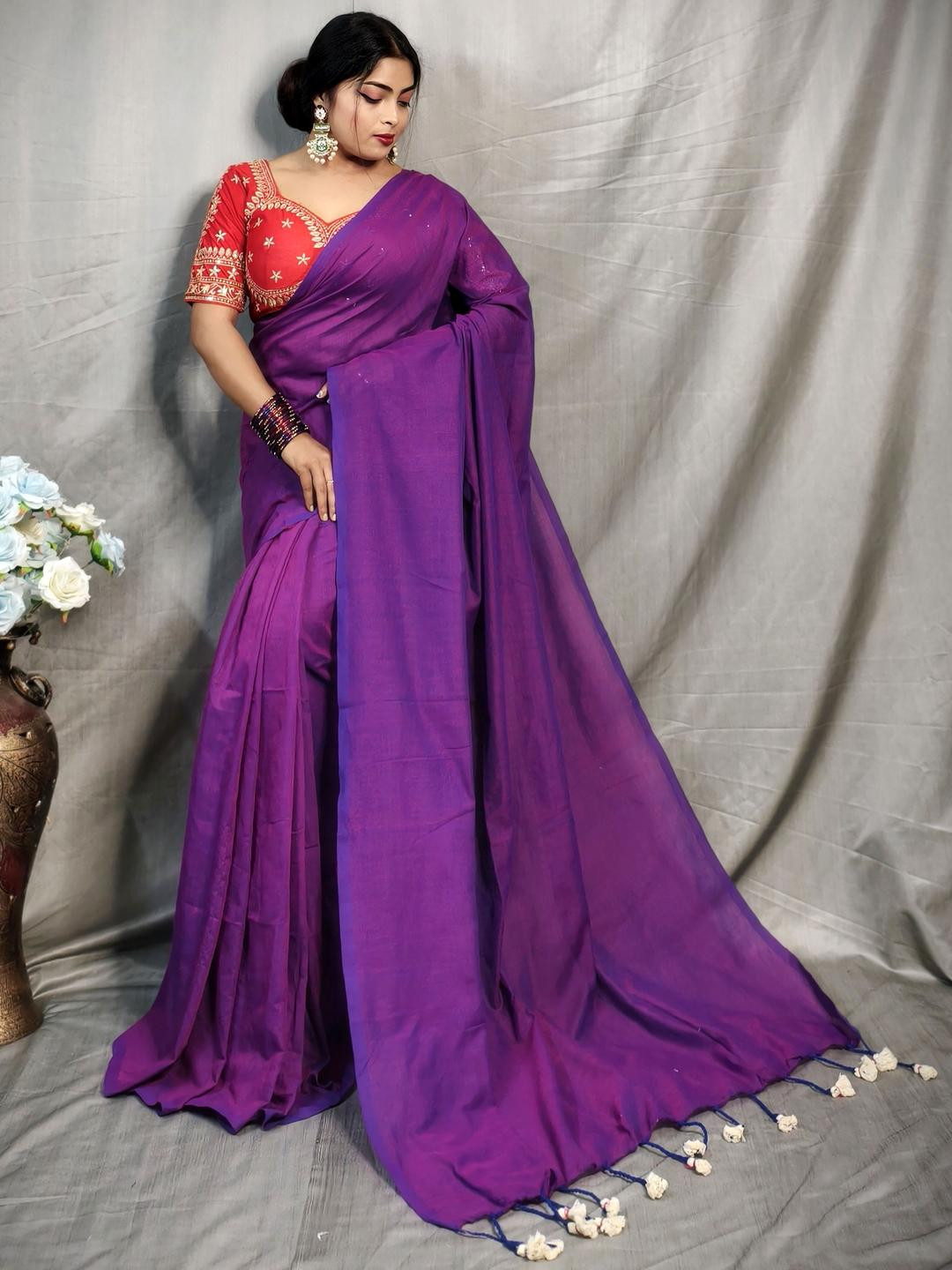 RIDDHIMAN FASHION Pure Cotton Saree With Embroidered Blouse