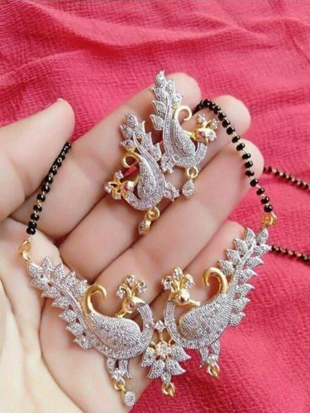 RadhaKrishna Artificial Stones Studded & Beaded Mangalsutra With Earrings